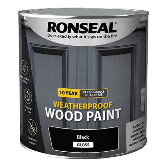 Ronseal 10 Year Weatherproof Wood Paint 2.5 Litres - Black Gloss - Ronseal