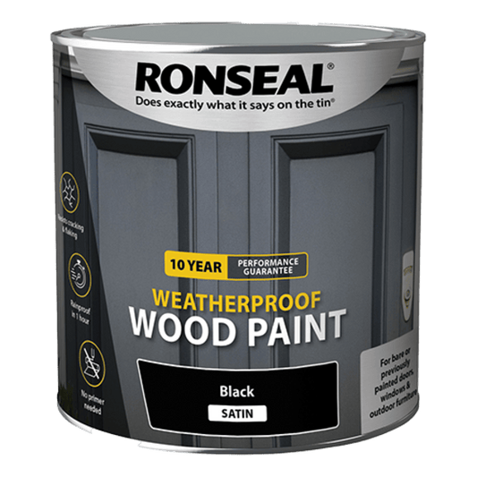 Ronseal 10 Year Weatherproof Wood Paint 2.5 Litres - Black Satin - Ronseal