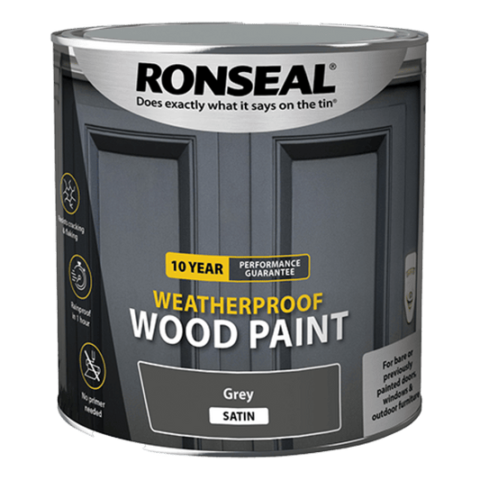 Ronseal 10 Year Weatherproof Wood Paint 2.5 Litres - Grey Satin - Ronseal