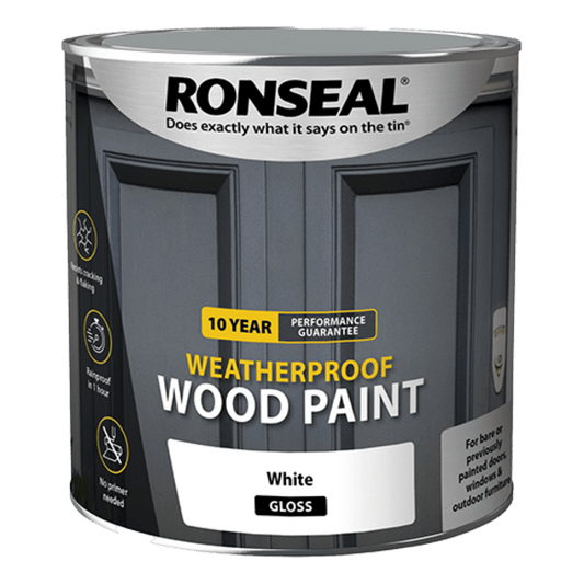 Ronseal 10 Year Weatherproof Wood Paint 2.5 Litres - White Gloss - Ronseal