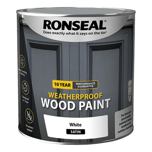 Ronseal 10 Year Weatherproof Wood Paint 2.5 Litres - White Satin - Ronseal
