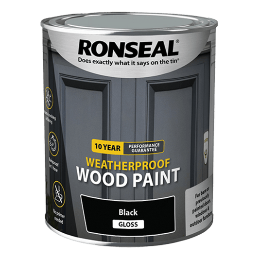 Ronseal 10 Year Weatherproof Wood Paint 750ml - Black Gloss - Ronseal