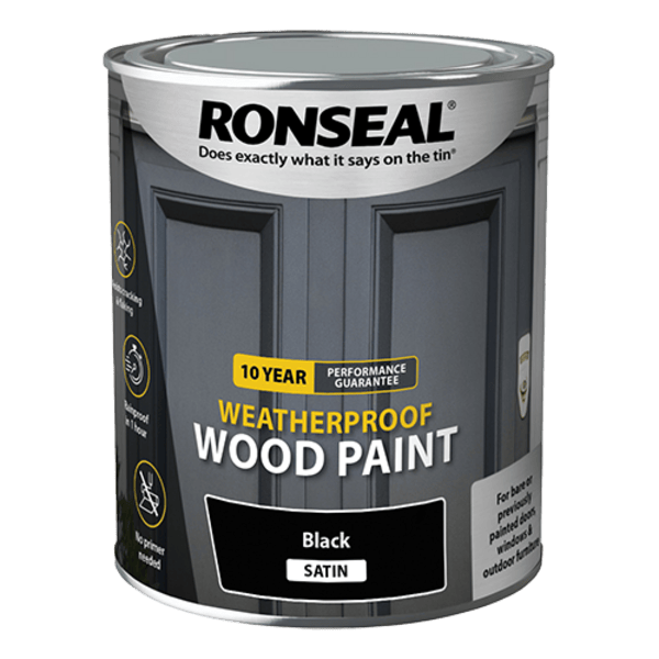 Ronseal 10 Year Weatherproof Wood Paint 750ml - Black Satin - Ronseal