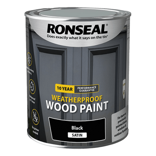 Ronseal 10 Year Weatherproof Wood Paint 750ml - Black Satin - Ronseal