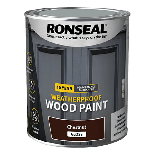 Ronseal 10 Year Weatherproof Wood Paint 750ml - Chestnut Gloss - Ronseal