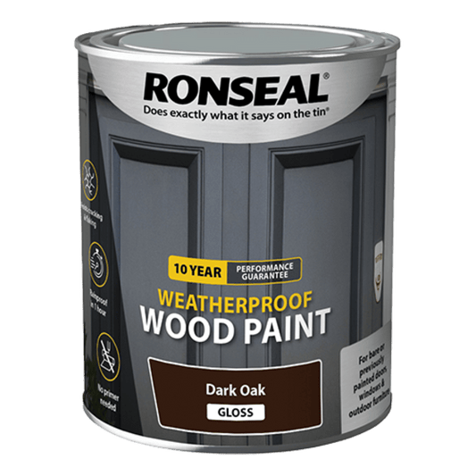 Ronseal 10 Year Weatherproof Wood Paint 750ml - Dark Oak Gloss - Ronseal