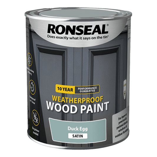 Ronseal 10 Year Weatherproof Wood Paint 750ml - Duck Egg Blue Satin - Ronseal