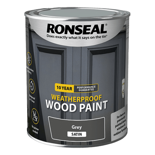 Ronseal 10 Year Weatherproof Wood Paint 750ml - Grey Satin - Ronseal
