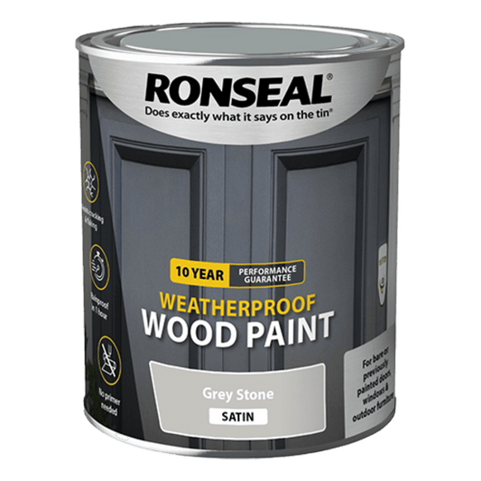 Ronseal 10 Year Weatherproof Wood Paint 750ml - Grey Stone Satin - Ronseal