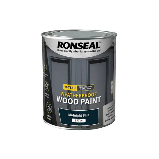 Ronseal 10 Year Weatherproof Wood Paint 750ml - Mignight Blue Satin - Ronseal