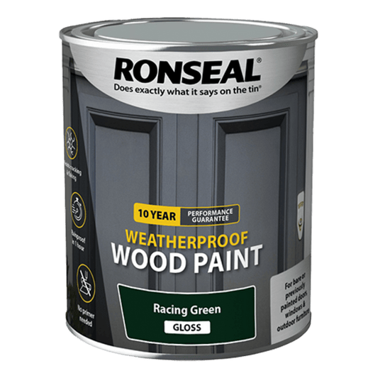 Ronseal 10 Year Weatherproof Wood Paint 750ml - Racing Green Gloss - Ronseal