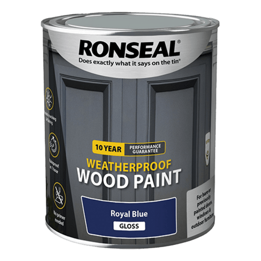 Ronseal 10 Year Weatherproof Wood Paint 750ml - Royal Blue Gloss - Ronseal