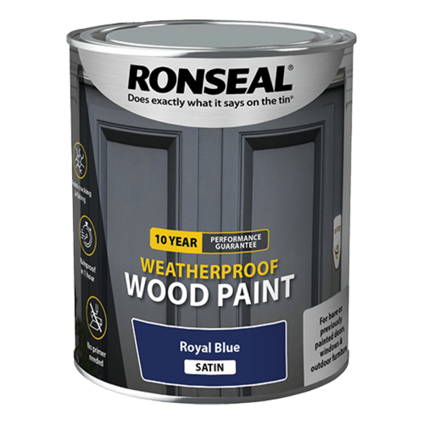 Ronseal 10 Year Weatherproof Wood Paint 750ml - Royal Blue Satin - Ronseal