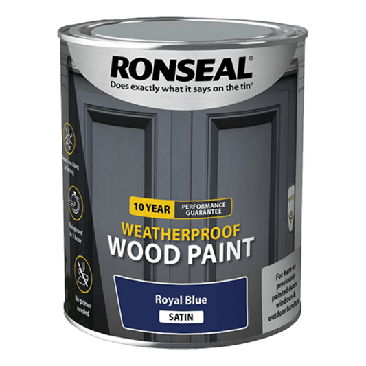 Ronseal 10 Year Weatherproof Wood Paint 750ml - Royal Blue Satin - Ronseal