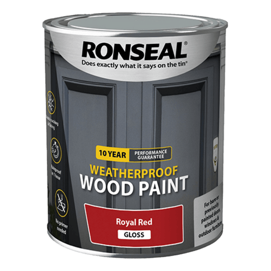 Ronseal 10 Year Weatherproof Wood Paint 750ml - Royal Red Gloss - Ronseal