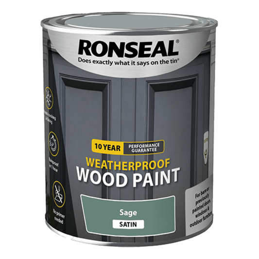 Ronseal 10 Year Weatherproof Wood Paint 750ml - Sage Satin - Ronseal