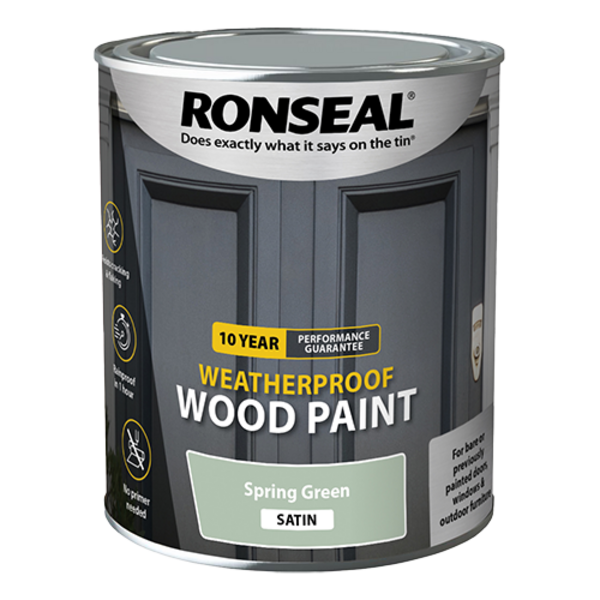 Ronseal 10 Year Weatherproof Wood Paint 750ml - Spring Green Satin - Ronseal