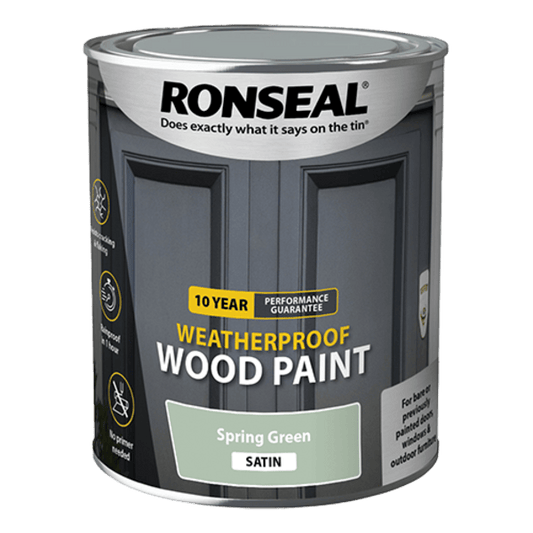 Ronseal 10 Year Weatherproof Wood Paint 750ml - Spring Green Satin - Ronseal