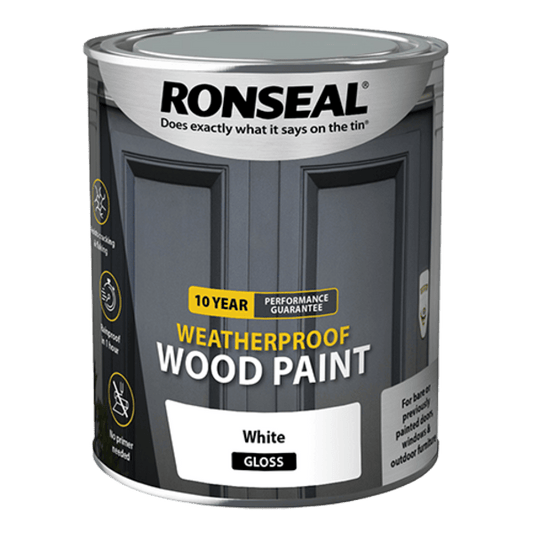 Ronseal 10 Year Weatherproof Wood Paint 750ml - White Gloss - Ronseal