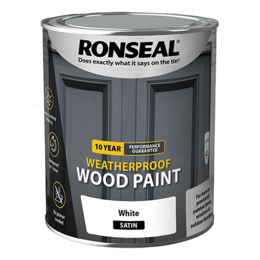Ronseal 10 Year Weatherproof Wood Paint 750ml - White Satin - Ronseal