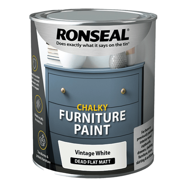 Ronseal Chalky Furniture Paint 750ml - Vintage White - Ronseal