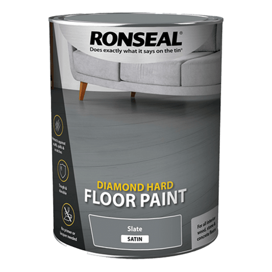 Ronseal Diamond Hard Floor Paint Satin Slate - 5 Litre - Ronseal