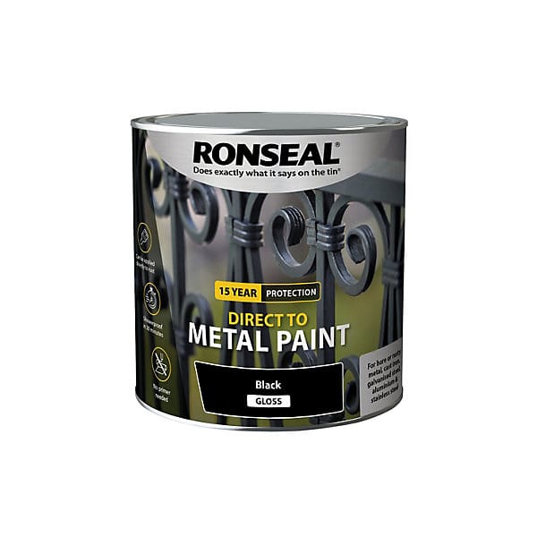 Ronseal Direct to Metal Paint 750ml - Black Gloss - Ronseal