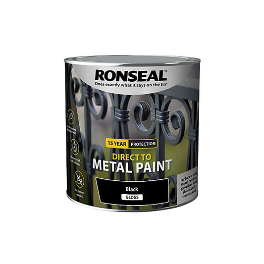 Ronseal Direct to Metal Paint 2.5 Litres - Black Gloss - Ronseal