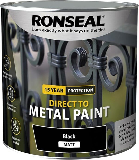 Ronseal Direct to Metal Paint 2.5 Litres - Black Matt - Ronseal