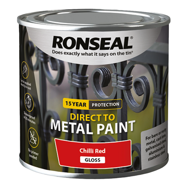 Ronseal Direct to Metal Paint 250ml - Chilli Red Gloss - Ronseal