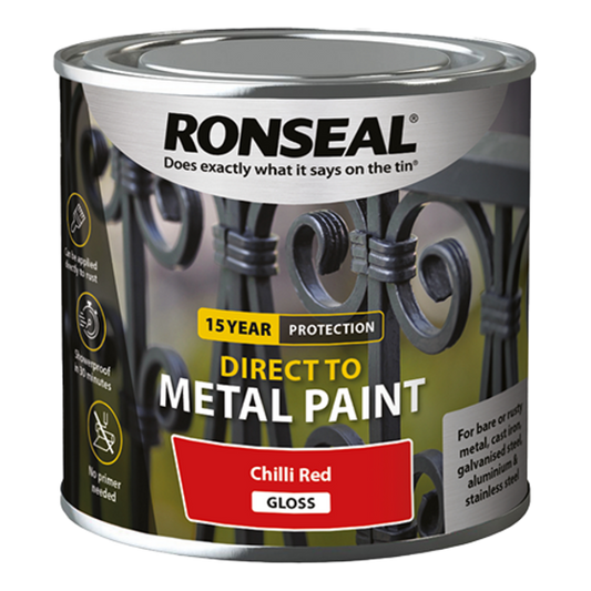 Ronseal Direct to Metal Paint 250ml - Chilli Red Gloss - Ronseal