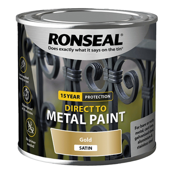 Ronseal Direct to Metal Paint 250ml - Gold Satin - Ronseal