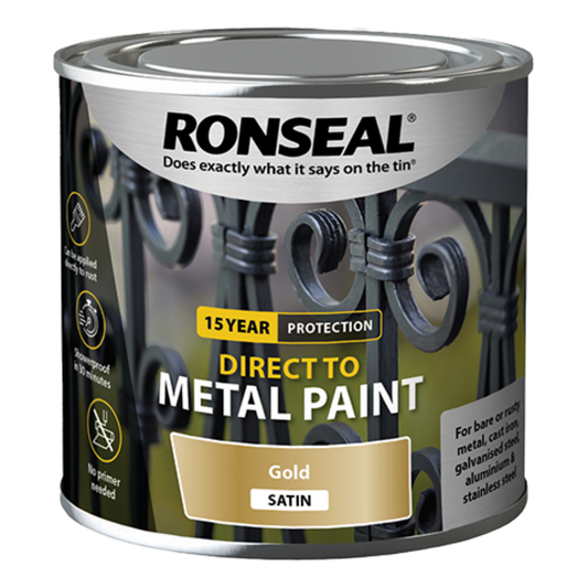 Ronseal Direct to Metal Paint 250ml - Gold Satin - Ronseal