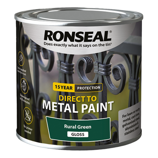Ronseal Direct to Metal Paint 250ml - Rural Green Gloss - Ronseal