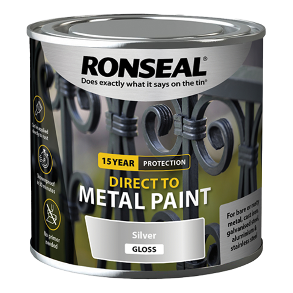 Ronseal Direct to Metal Paint 250ml - Silver Gloss - Ronseal