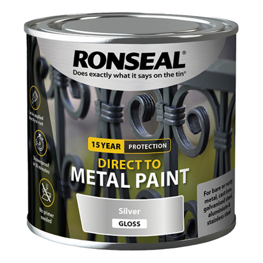 Ronseal Direct to Metal Paint 250ml - Silver Gloss - Ronseal