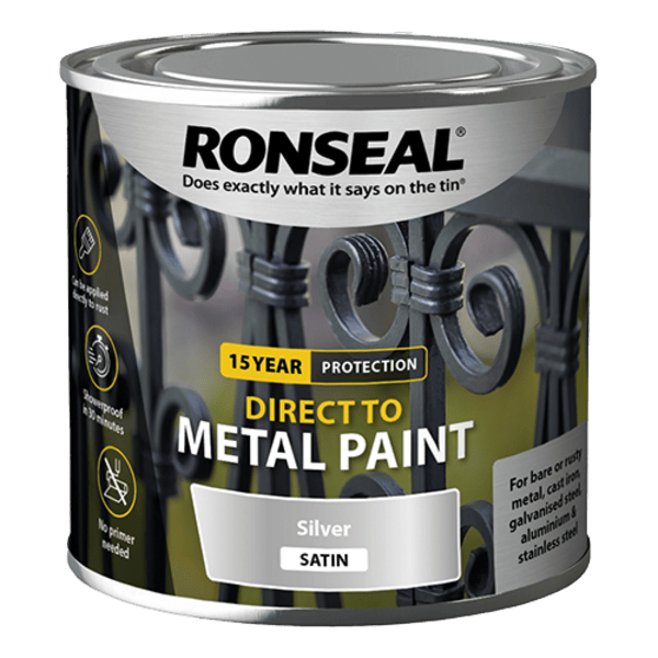 Ronseal Direct to Metal Paint 250ml - Silver Satin - Ronseal