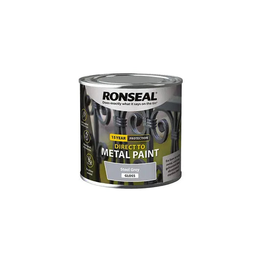 Ronseal Direct to Metal Paint 250ml - Steel Grey Gloss - Ronseal