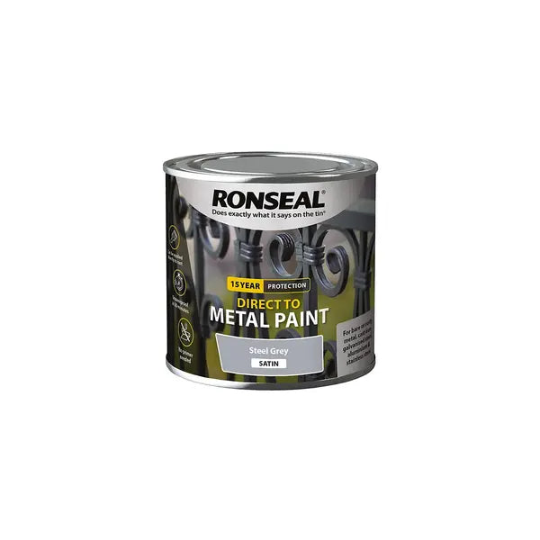 Ronseal Direct to Metal Paint 250ml - Steel Grey Satin - Ronseal