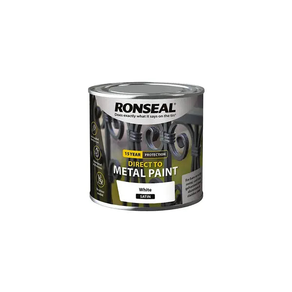 Ronseal Direct to Metal Paint 250ml - White Satin - Ronseal
