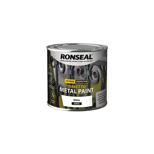 Ronseal Direct to Metal Paint 250ml - White Satin - Ronseal