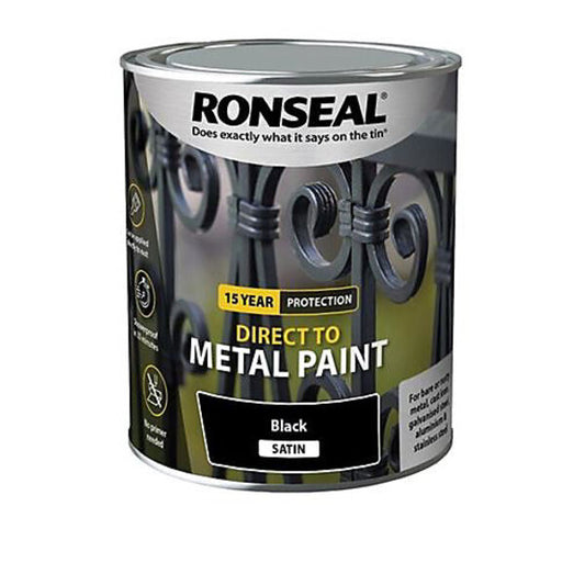 Ronseal Direct to Metal Paint 750ml - Black Satin - Ronseal