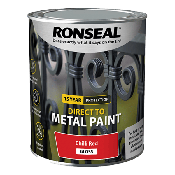 Ronseal Direct to Metal Paint 750ml - Chilli Red Gloss - Ronseal