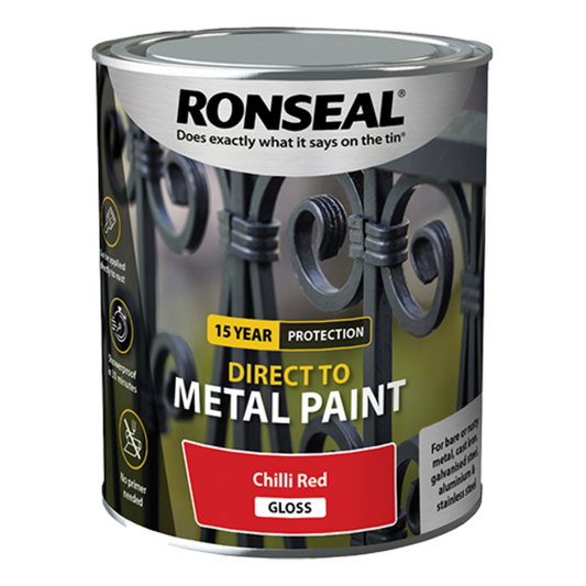 Ronseal Direct to Metal Paint 750ml - Chilli Red Gloss - Ronseal