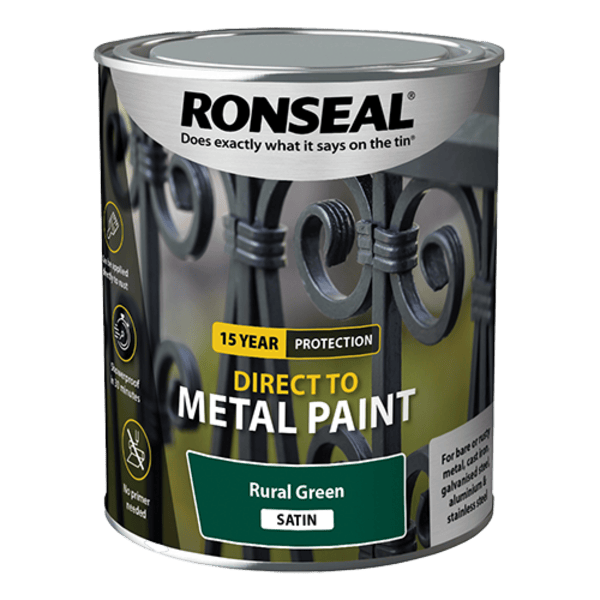Ronseal Direct to Metal Paint 750ml - Rural Green Satin - Ronseal
