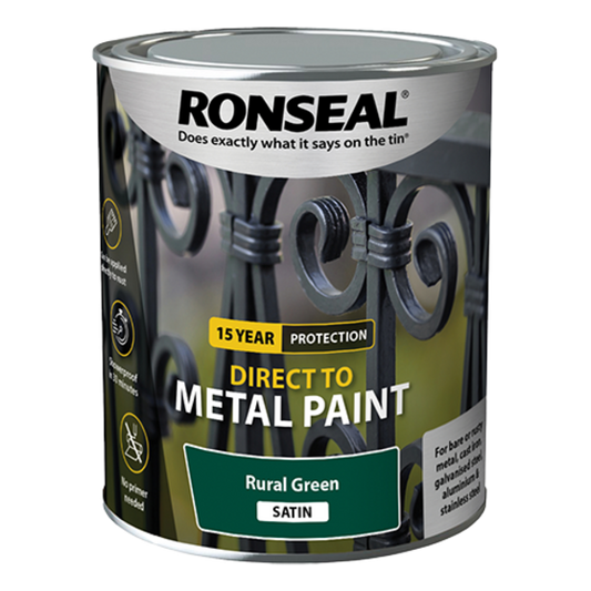 Ronseal Direct to Metal Paint 750ml - Rural Green Satin - Ronseal