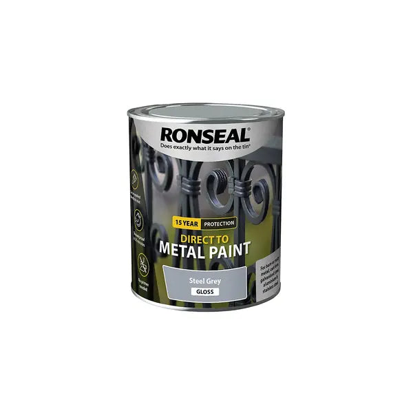 Ronseal Direct to Metal Paint 750ml - Steel Grey Gloss - Ronseal