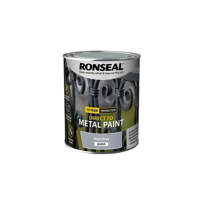 Ronseal Direct to Metal Paint 750ml - Steel Grey Gloss - Ronseal