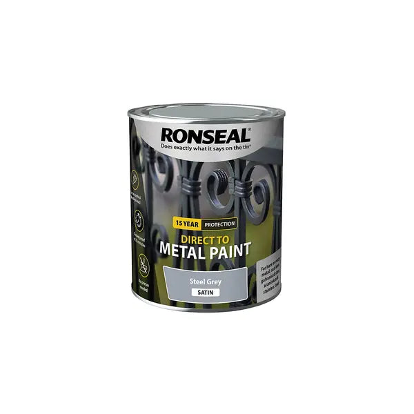 Ronseal Direct to Metal Paint 750ml - Steel Grey Satin - Ronseal