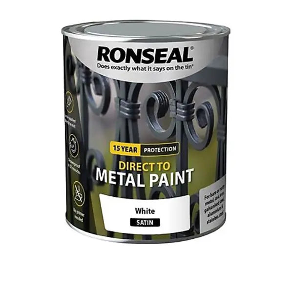 Ronseal Direct to Metal Paint 750ml - White Satin - Ronseal